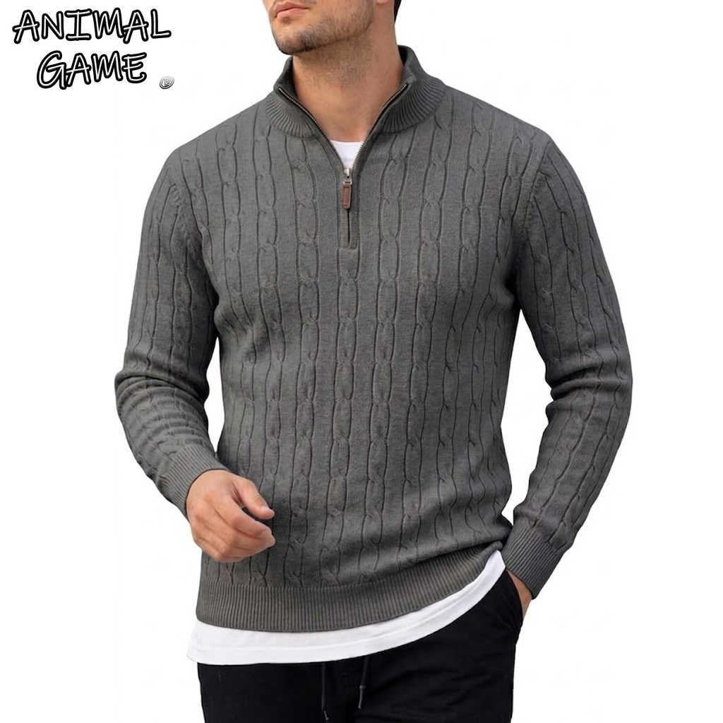 Men'S Fashion Zip Sweater - Herren Langarm-Polopullover mit halbem Reißverschluss, Strickpullover,