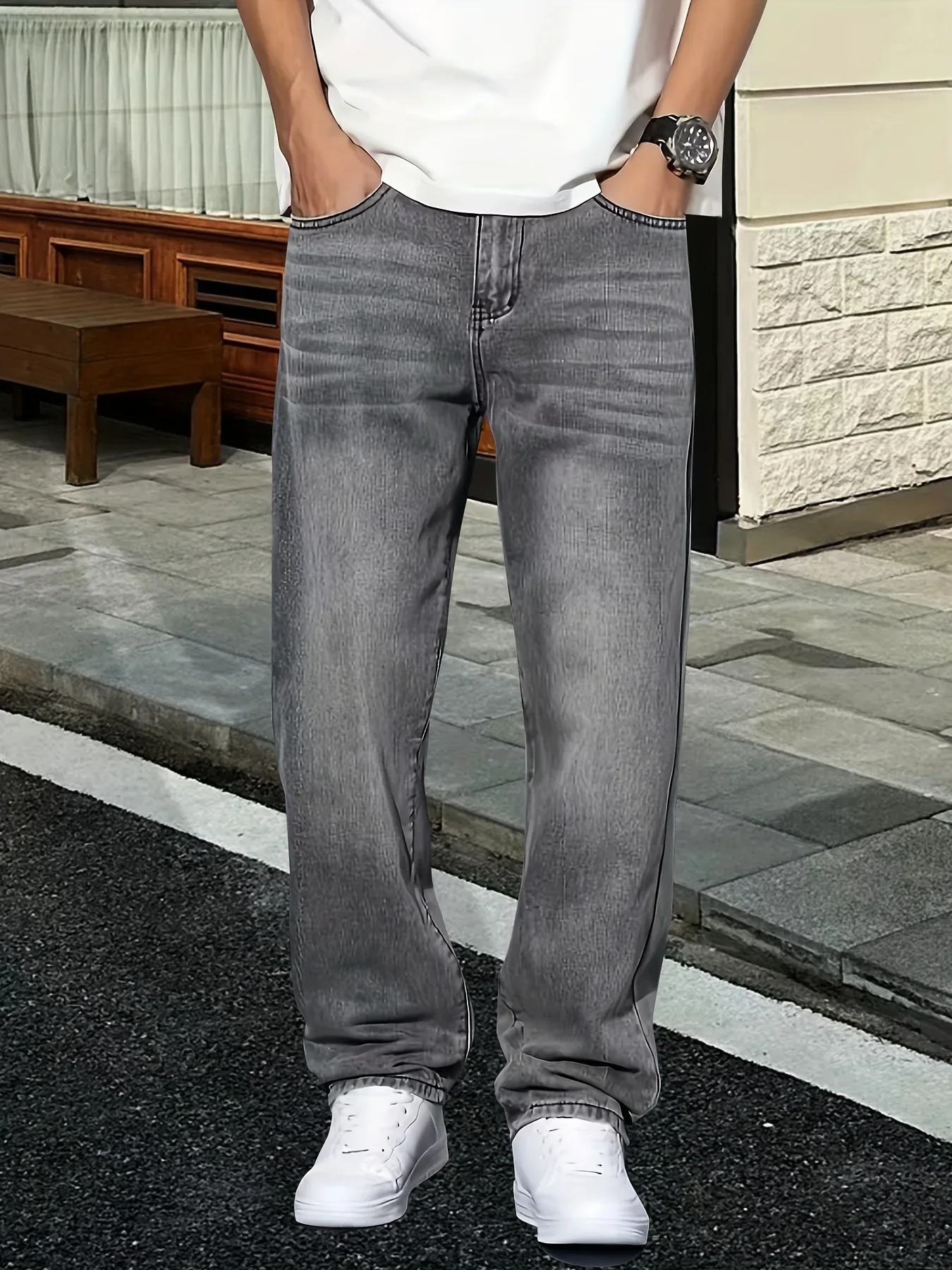 Men'S Fashion Grey Jeans - Herrenmode graue Jeans, Freizeitkleidung, Waschjeans, ganzjährig