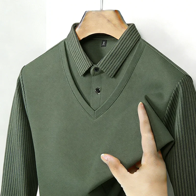 Men'S Fashion Usa - Zweiteiliges Hemd für Herren, V-Ausschnitt, langärmelig,