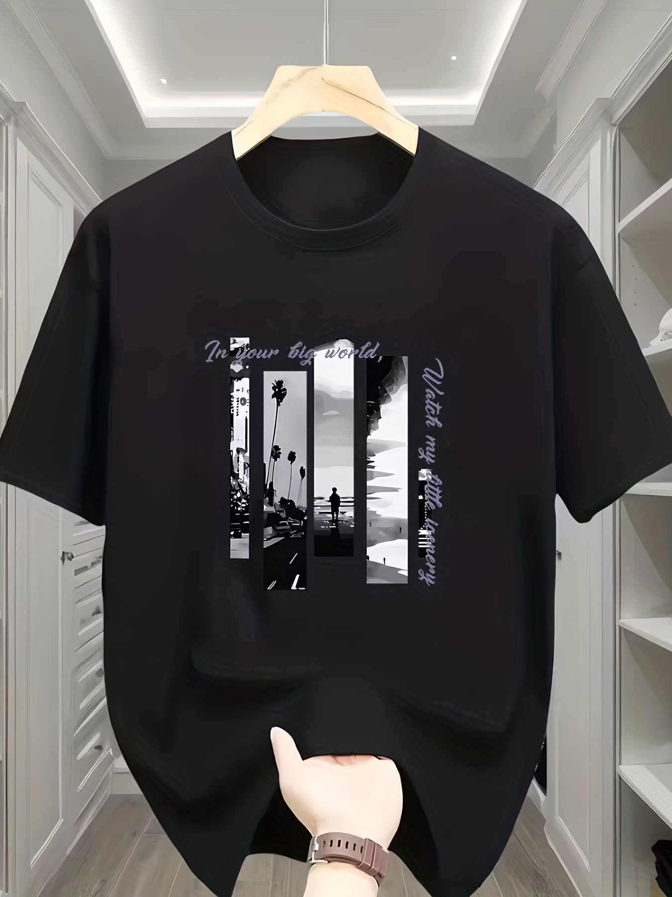 Mens Fashion Combination - Rundhals-Kurzarm-T-Shirt mit einer Stadtlandschafts-Grafik auf der