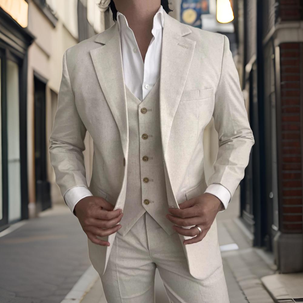Mens Fashion Blazer - 3-teilige Leinen-Herrenanzüge für Strandpartys, schmale Passform,