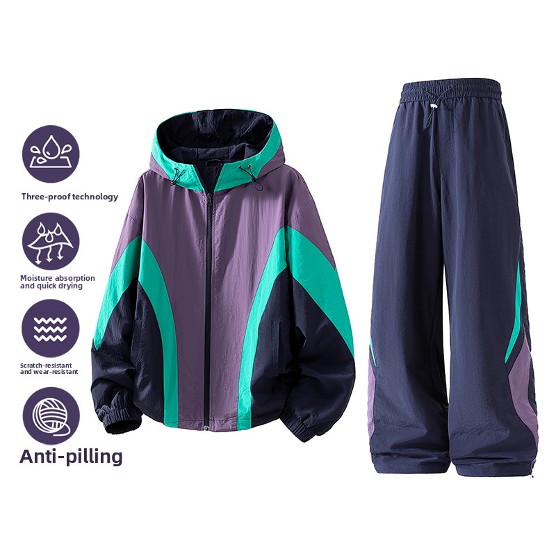 Mens Fashion Zip Up - Neues zweiteiliges Herren-Frühlings-Herbst-Jackenset. Trendiges, lockeres, schnelltrocknendes,
