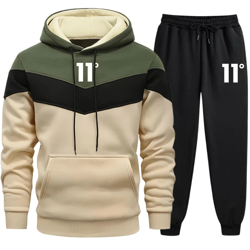 Streetwear Hoodie - Neuer Herren-Trainingsanzug, Lässiger Dreifarben-Splice-Hoodie, Sweatshirts für