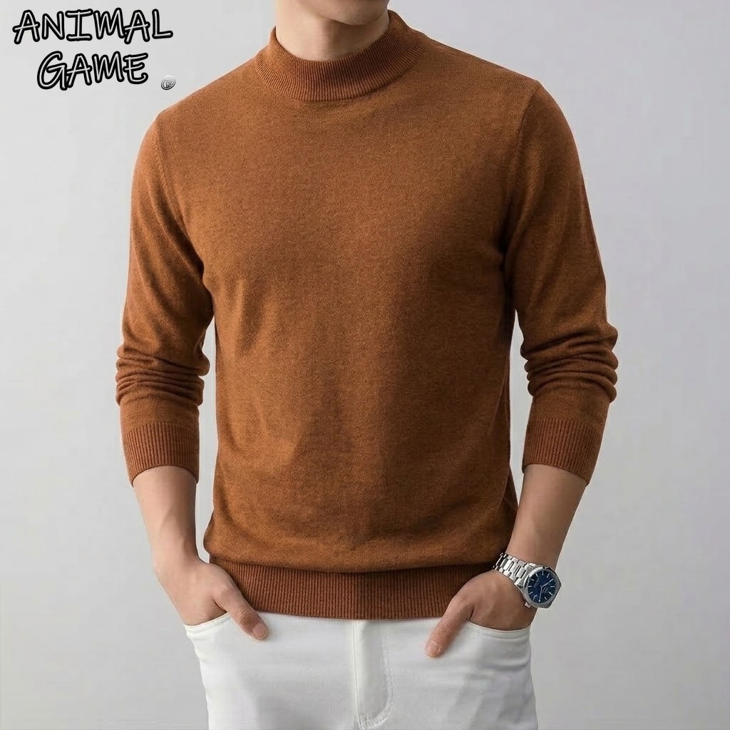 Mens Fashion Jumpers - Herren Einfarbiger Hochelastischer Rollkragenpullover Strickjacke Lässiger