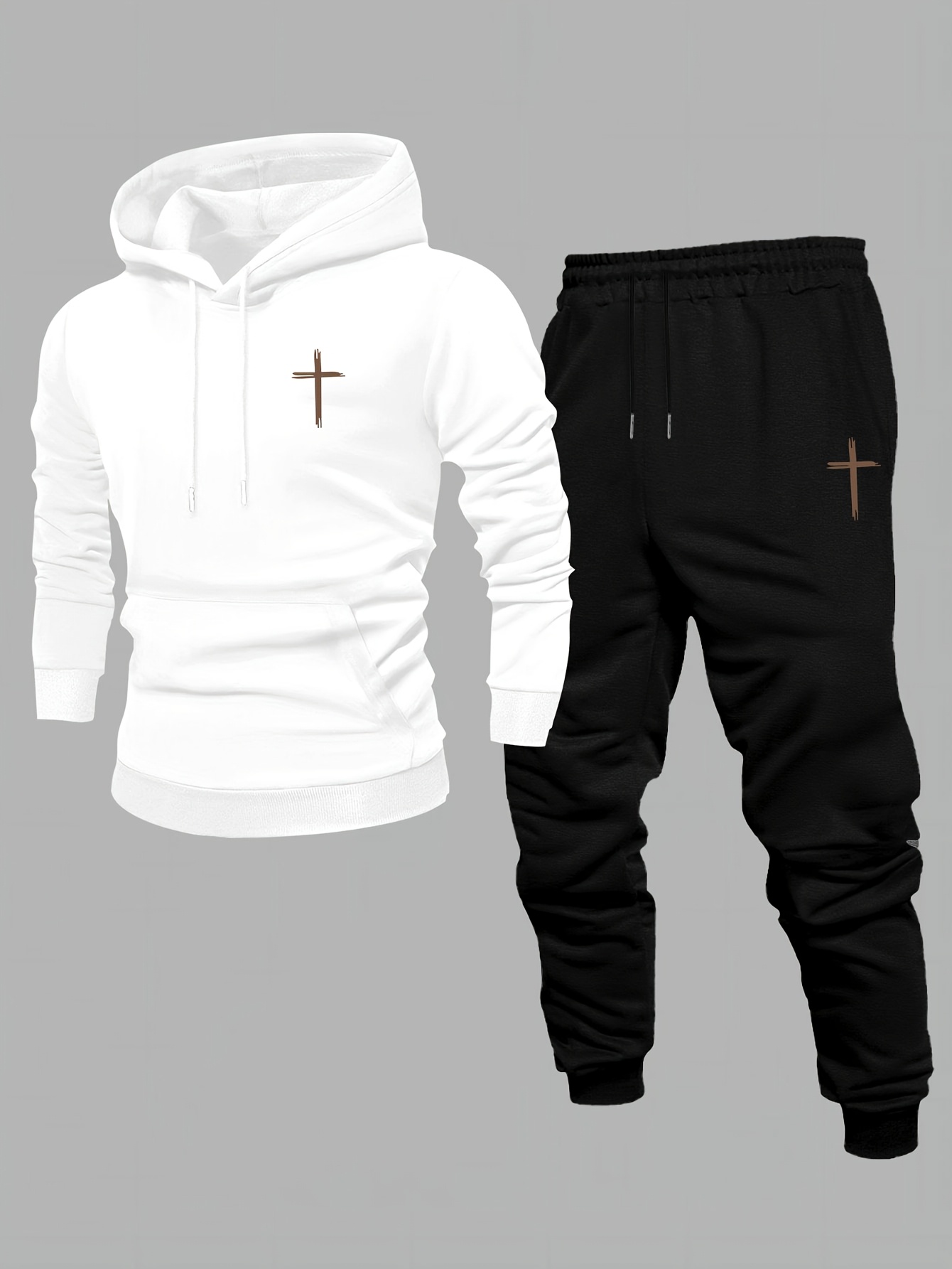 Streetwear Hoodie - Herren Minimalistischer Trainingsanzug mit Kreuz-Motiv, 2-teilig: