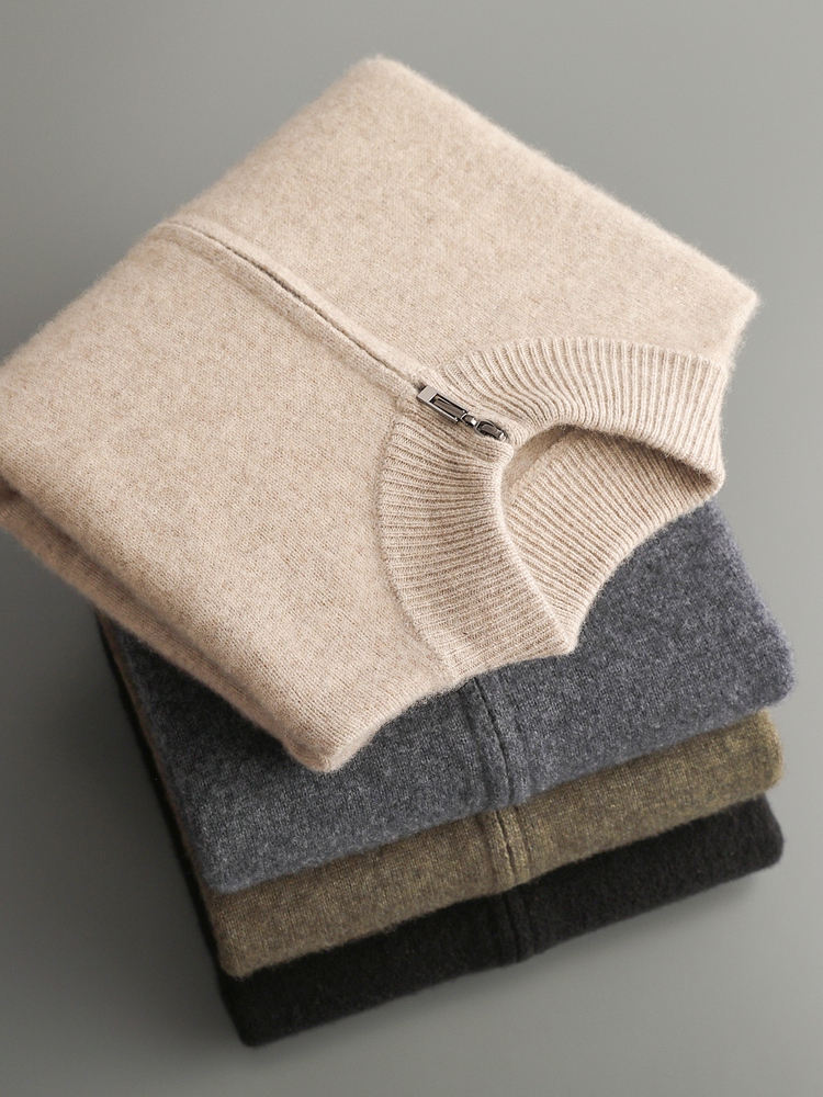 Men'S Fashion Zip Sweater - Herren-Strickjacken aus 100 % Merinowolle, Herbst-Winter,