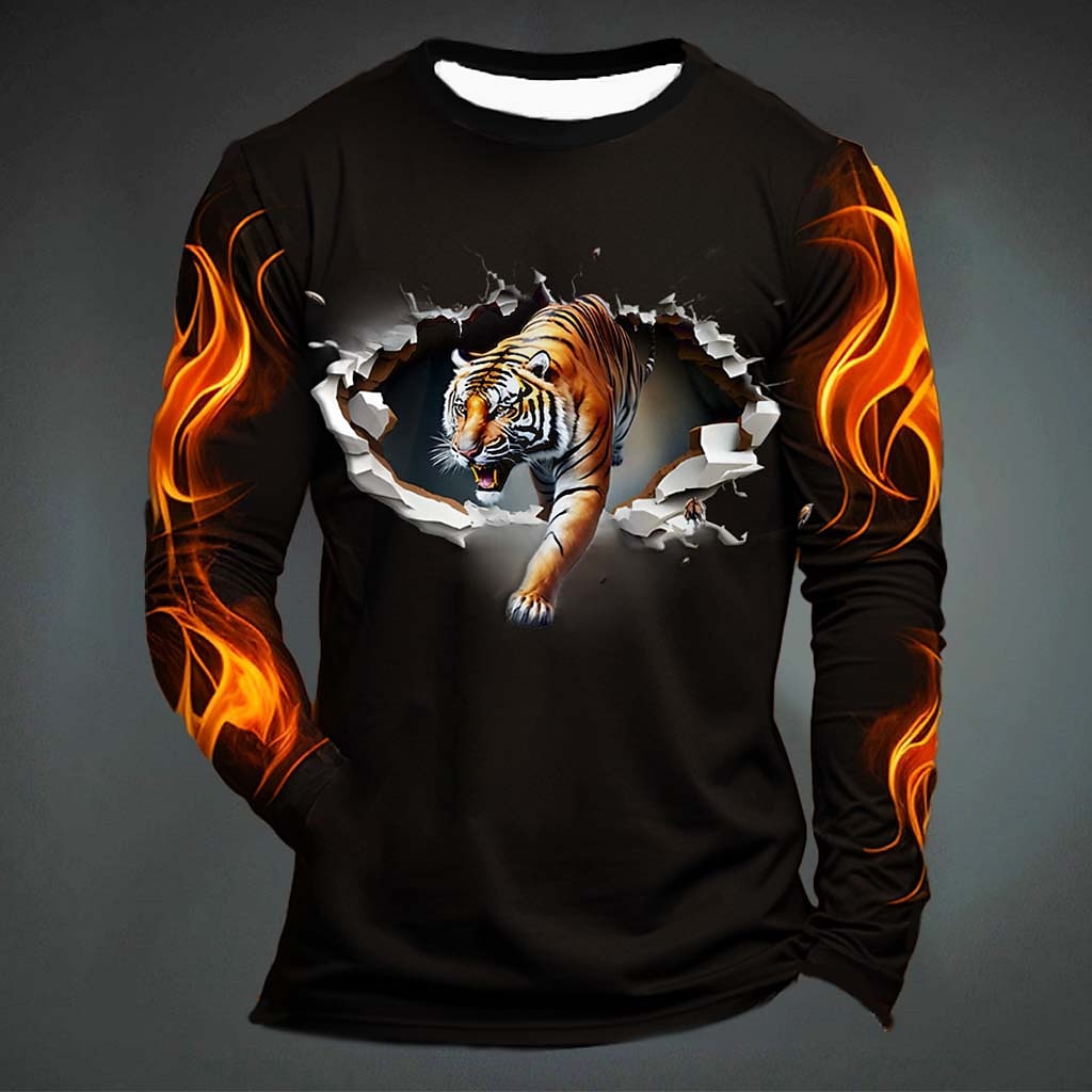 Mens Fashion Top - Lustiges Tiger-Print-T-Shirt für Männer, lässig, O-Ausschnitt,