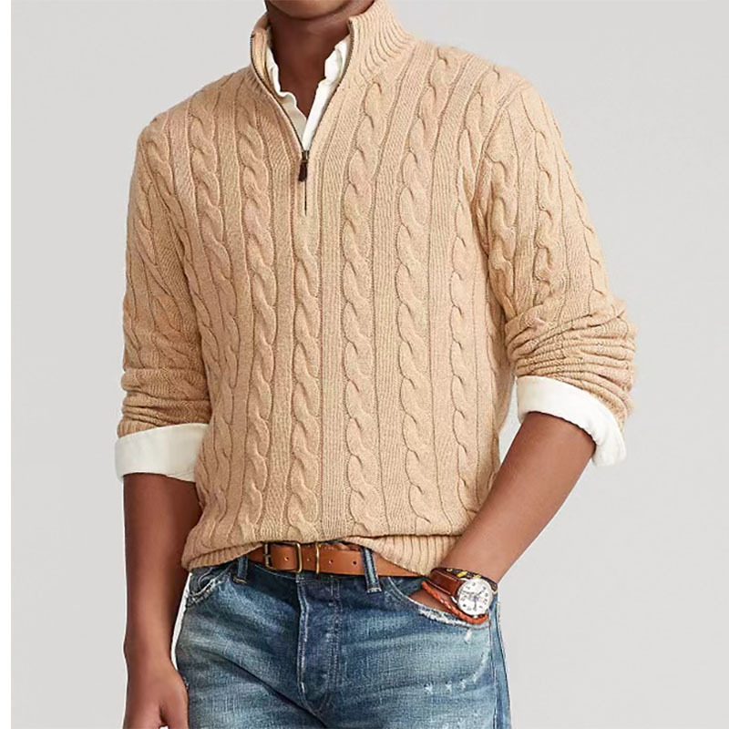 Men'S Fashion Zip Sweater - Mock Neck Gestrickte Pullover Männer Solide