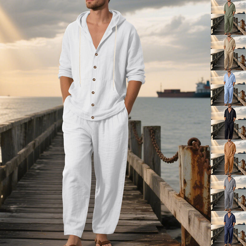 Linen Shirt Summer - Sommer Herren Amerikanischer Lockerer Leinen-Kapuzenpullover mit