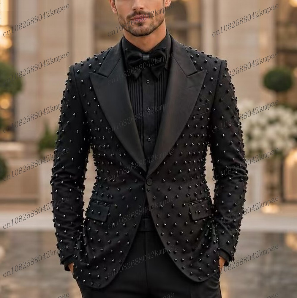 Mens Fashion Blazer - Modischer Perlen-Schwarzer Herrenanzug für Abschlussball, Geschäftliche
