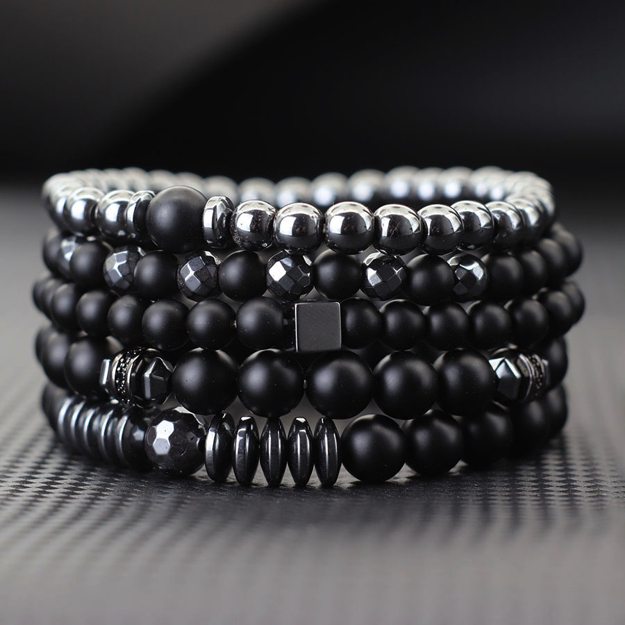 Mens Fashion Combination - Premium-Armband-Set für Herren, natürlicher Onyx, Hämatit-Stein,