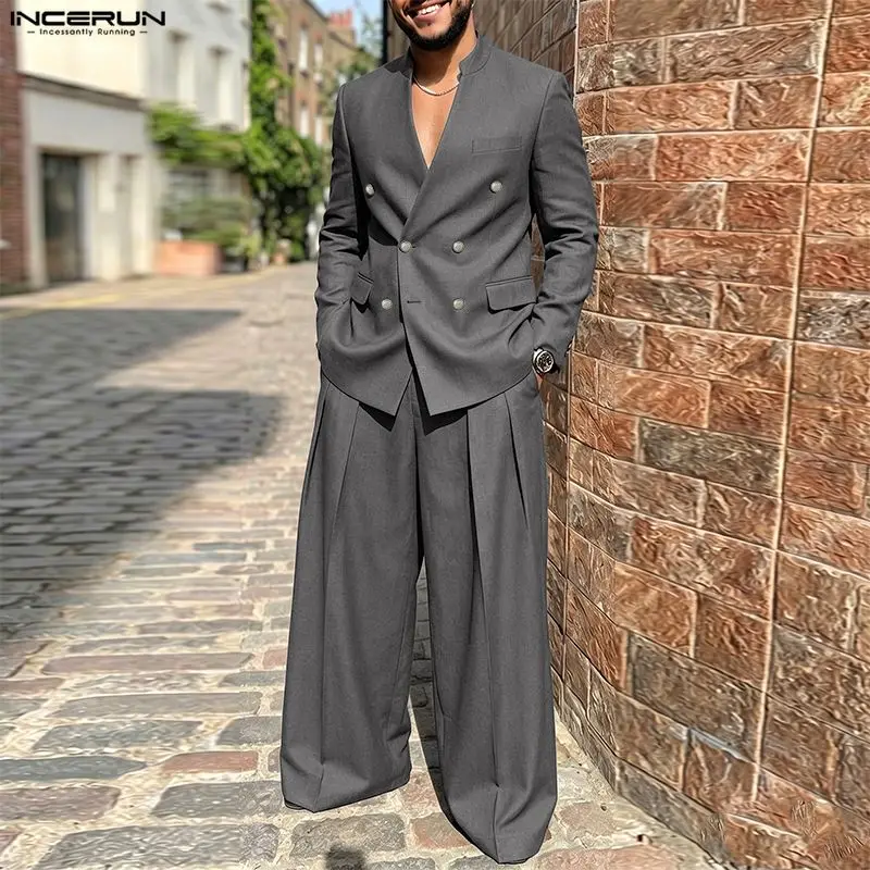 Mens Fashion Blazer - INCERUN Herren-Sets Einfarbig V-Ausschnitt Langarm-Blazer Hose