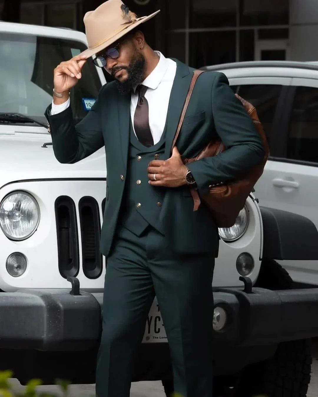 Mens Fashion Blazer - Modischer Herbstanzug in Dunkelgrün, 3-teilig, Hochwertiger