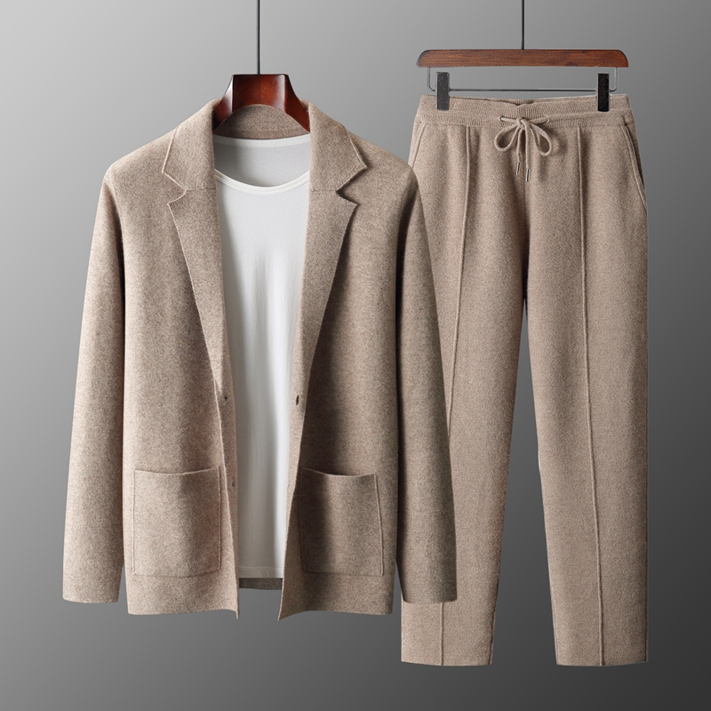 Mens Fashion Jumpers - MVLYFLRT Herren Herbst-Winter-Set aus 100% Merinowolle,