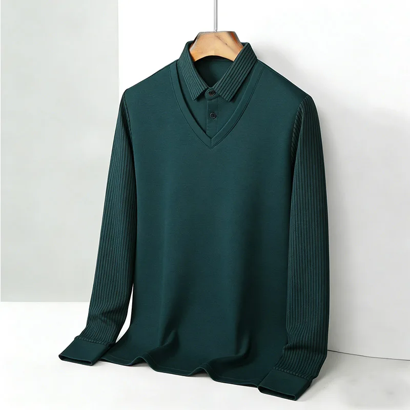 Mens Fashion Top - Herren-Bluse mit gefälschtem zweiteiligem Hemdkragen, V-Ausschnitt,