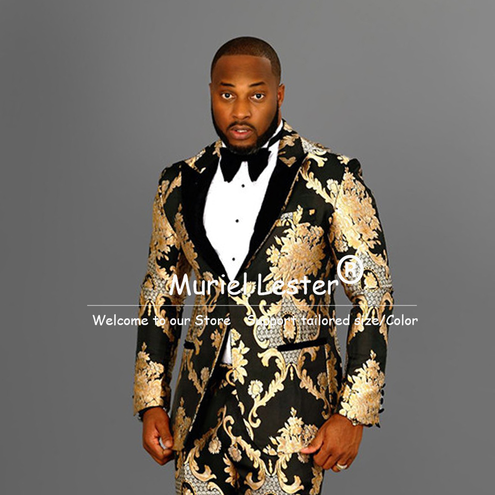 Mens Fashion Blazer - Vintage Blumendruck Anzüge Männer 2-teiliges Set