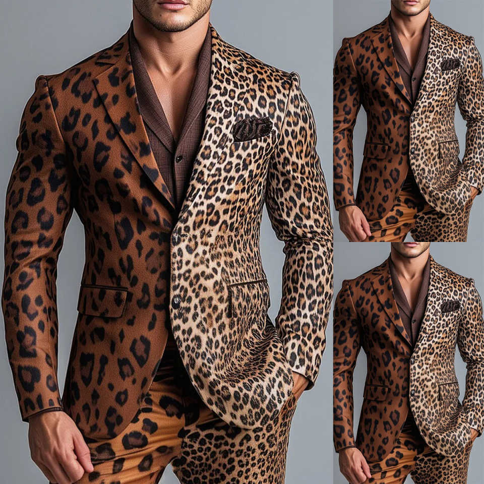 Mens Fashion Blazer - Modische 2-teilige Herrenanzüge, Leopardenjacke, Smoking, formelle